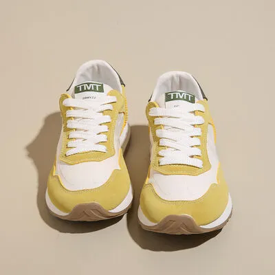 Contrast Platform Lace-Up Athletic Sneakers