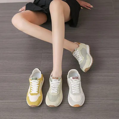 Contrast Platform Lace-Up Athletic Sneakers