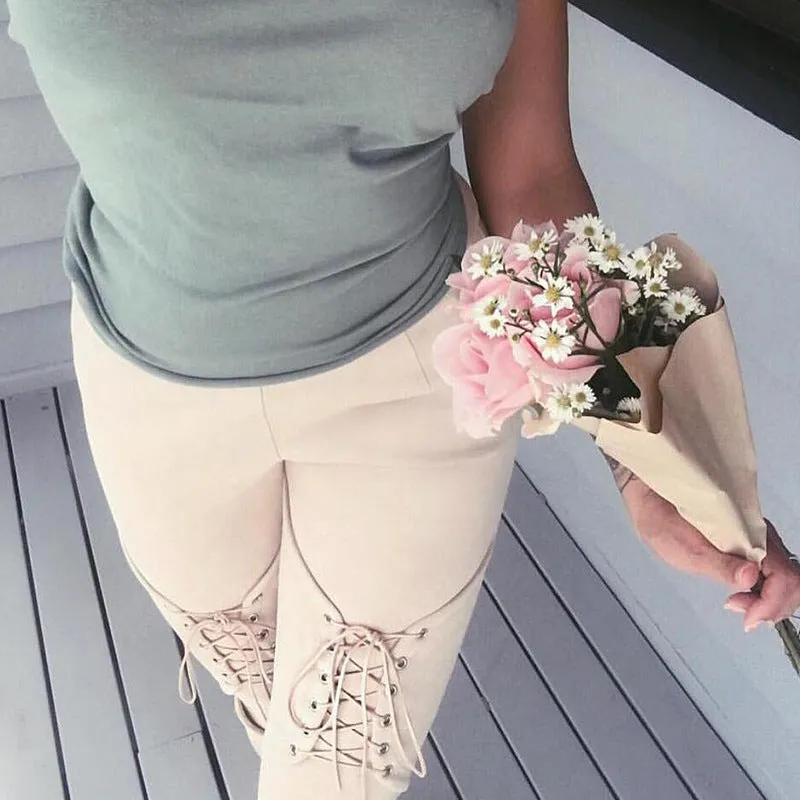 Fashion Lace-Up Cornskin Velvet Pants