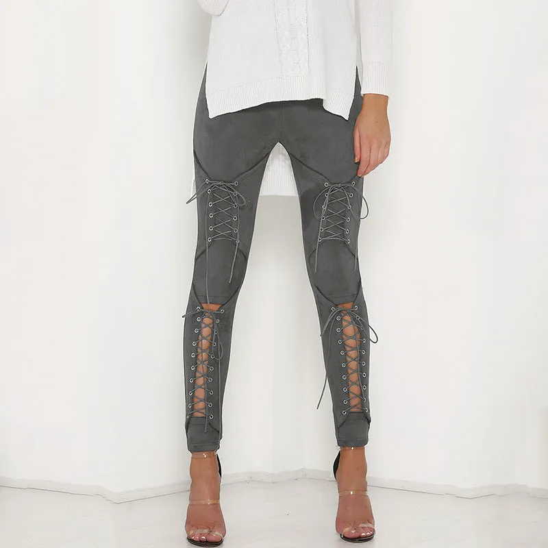 Fashion Lace-Up Cornskin Velvet Pants