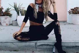 Fashion Lace-Up Cornskin Velvet Pants