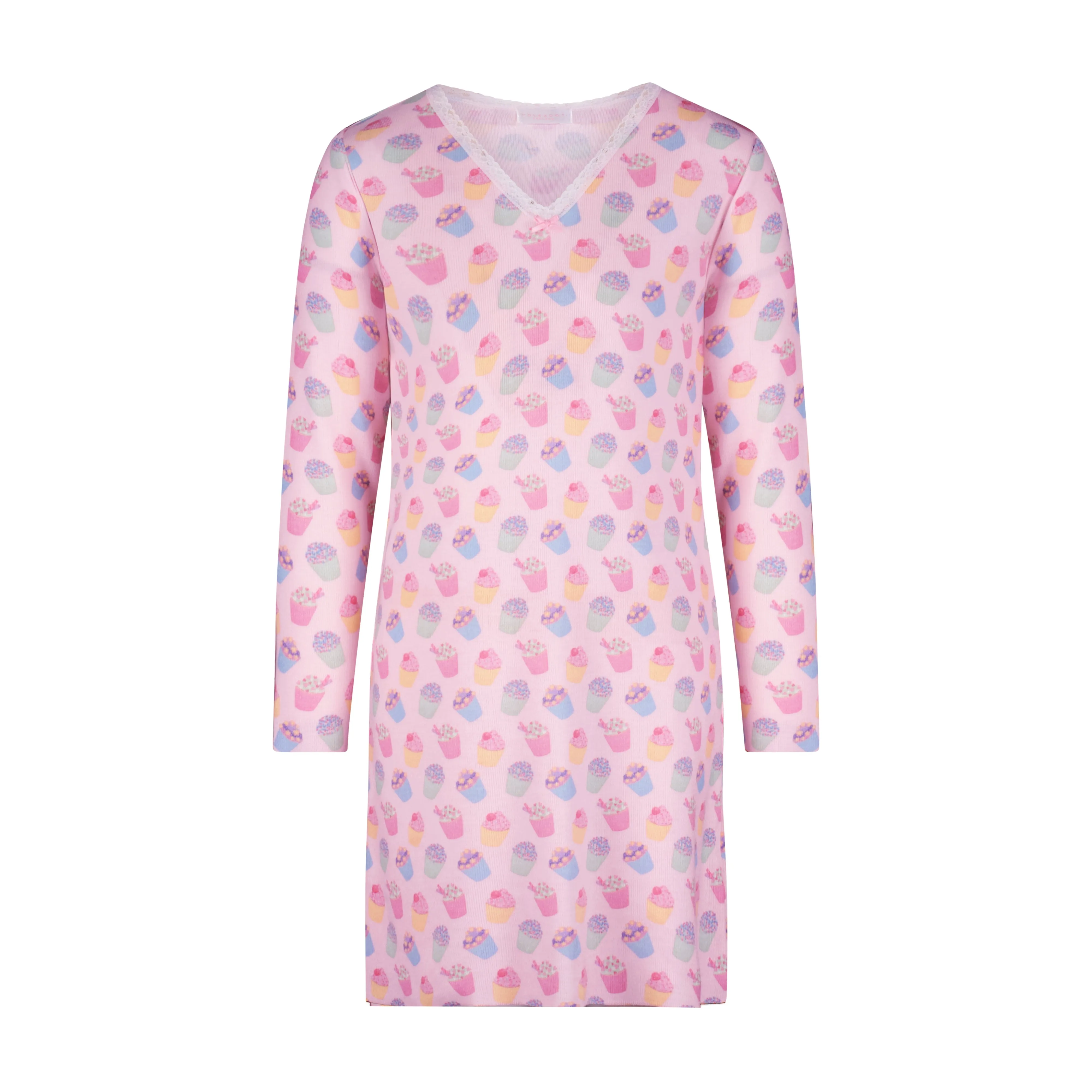 GIRLS CUPCAKE Print DRESS V NK LS w Lace