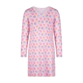 GIRLS CUPCAKE Print DRESS V NK LS w Lace