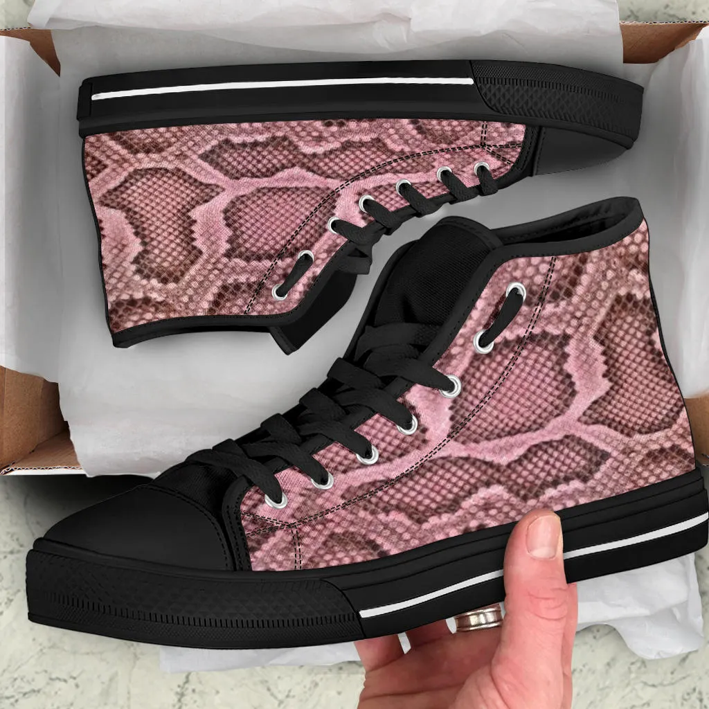 Pink Viper Snake Skin Print High Top Sneakers Custom Shoes with Black Soles