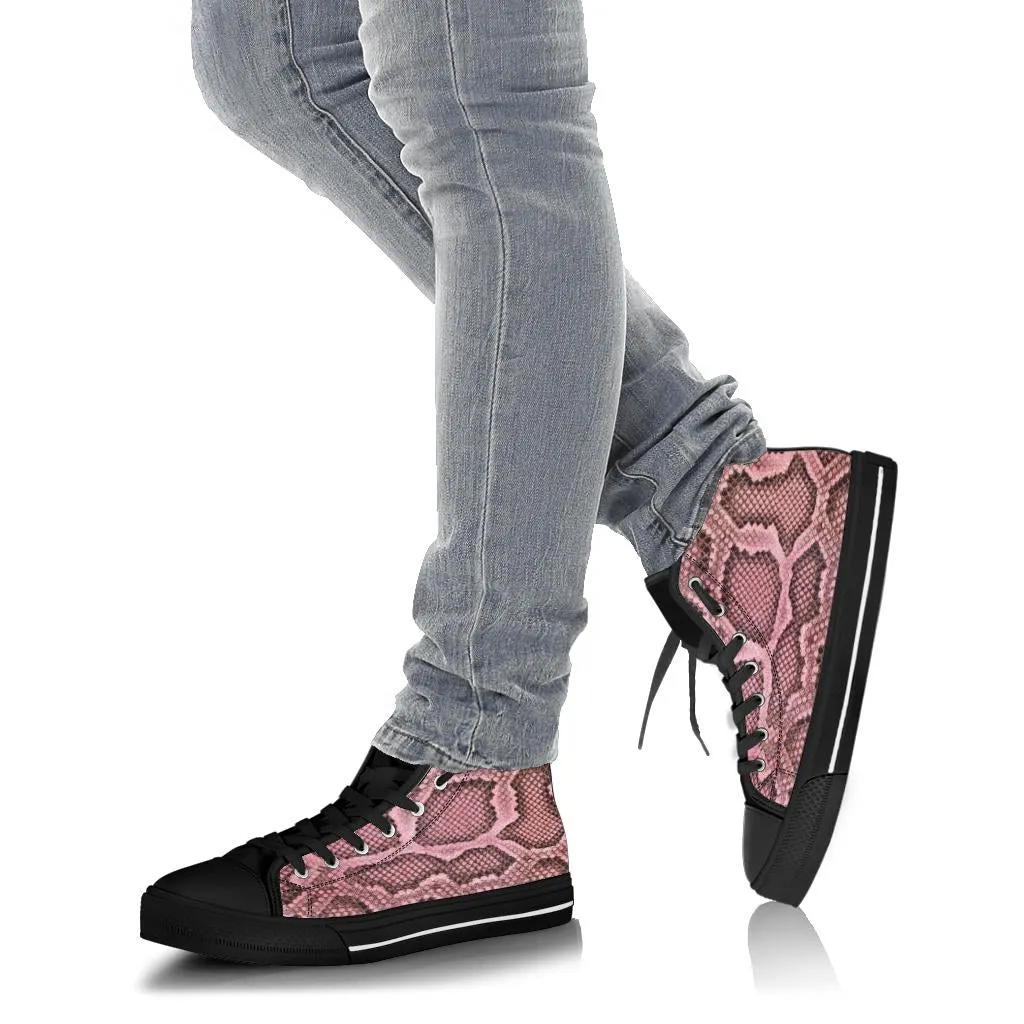 Pink Viper Snake Skin Print High Top Sneakers Custom Shoes with Black Soles