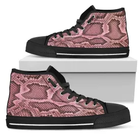 Pink Viper Snake Skin Print High Top Sneakers Custom Shoes with Black Soles