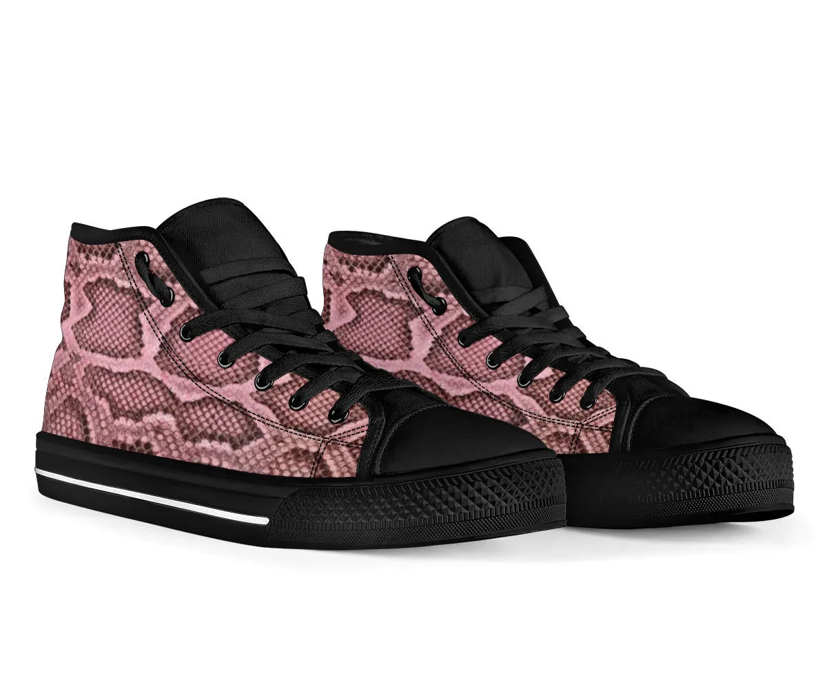 Pink Viper Snake Skin Print High Top Sneakers Custom Shoes with Black Soles