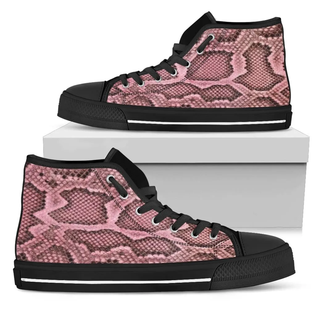 Pink Viper Snake Skin Print High Top Sneakers Custom Shoes with Black Soles