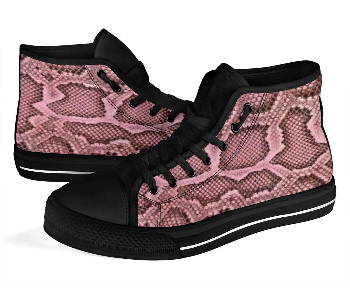 Pink Viper Snake Skin Print High Top Sneakers Custom Shoes with Black Soles
