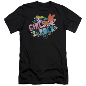 Powerpuff Girls Girls Rock Adult Fitted Black T-Shirt