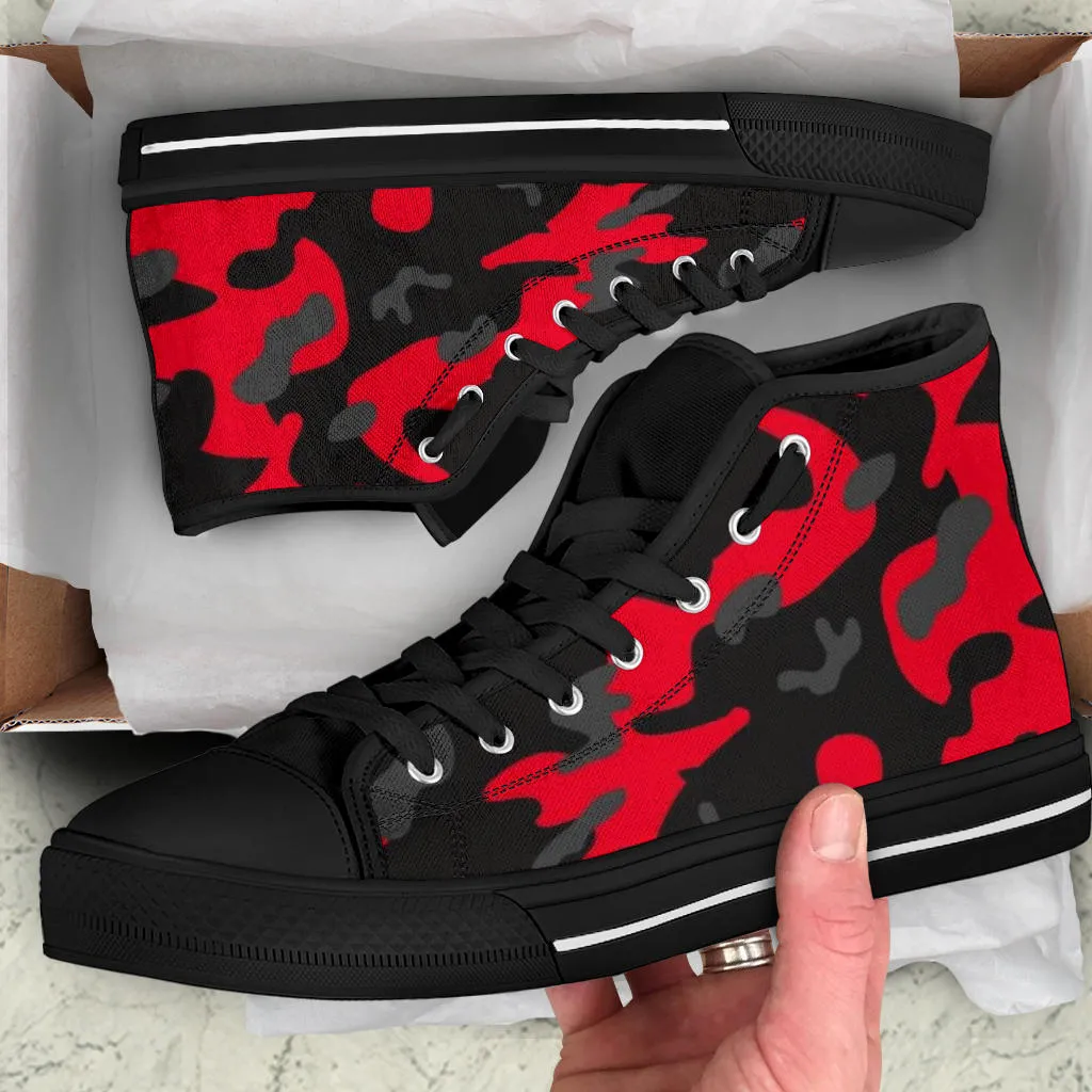 Red Black Camo High Top Sneakers Custom Shoes with Black Soles