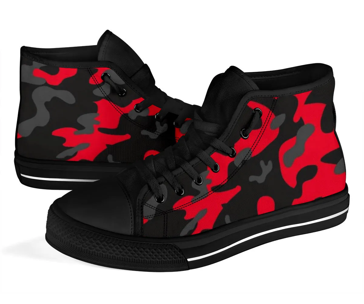 Red Black Camo High Top Sneakers Custom Shoes with Black Soles