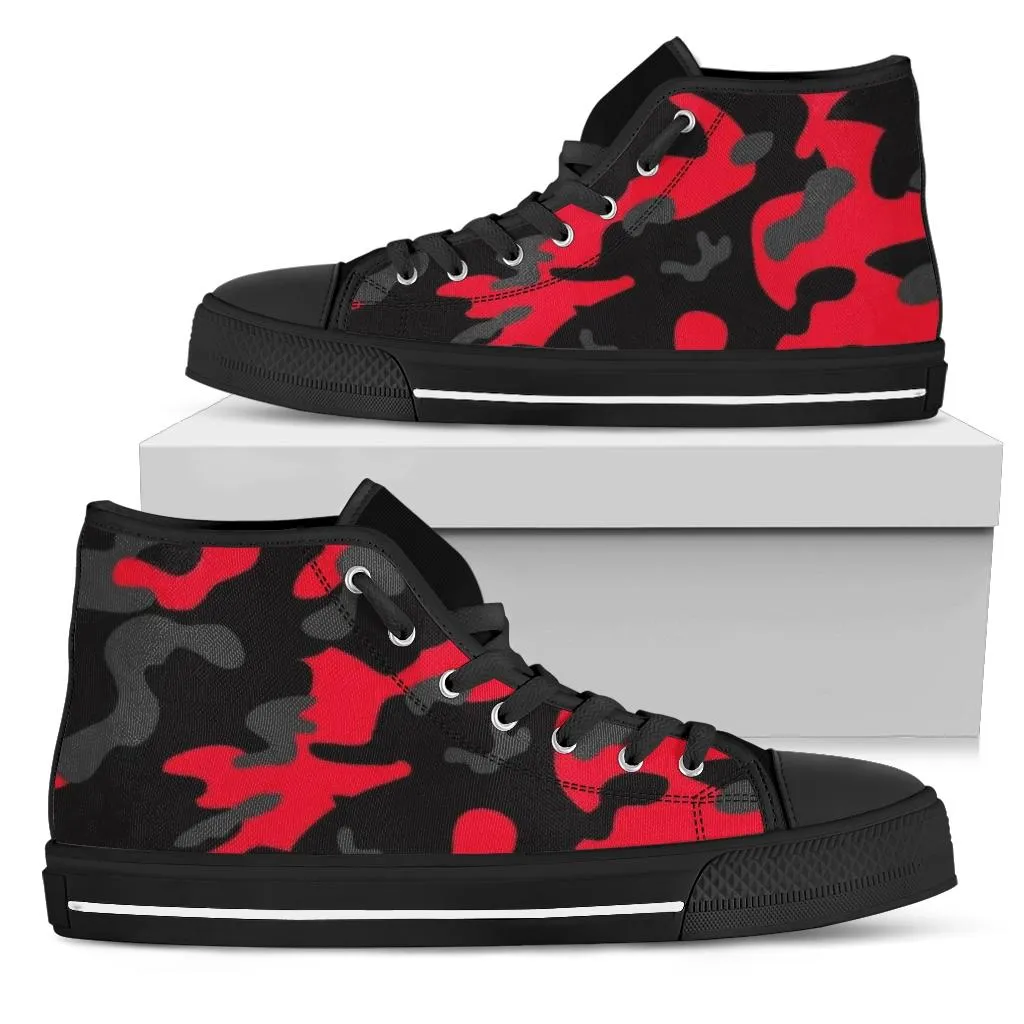Red Black Camo High Top Sneakers Custom Shoes with Black Soles