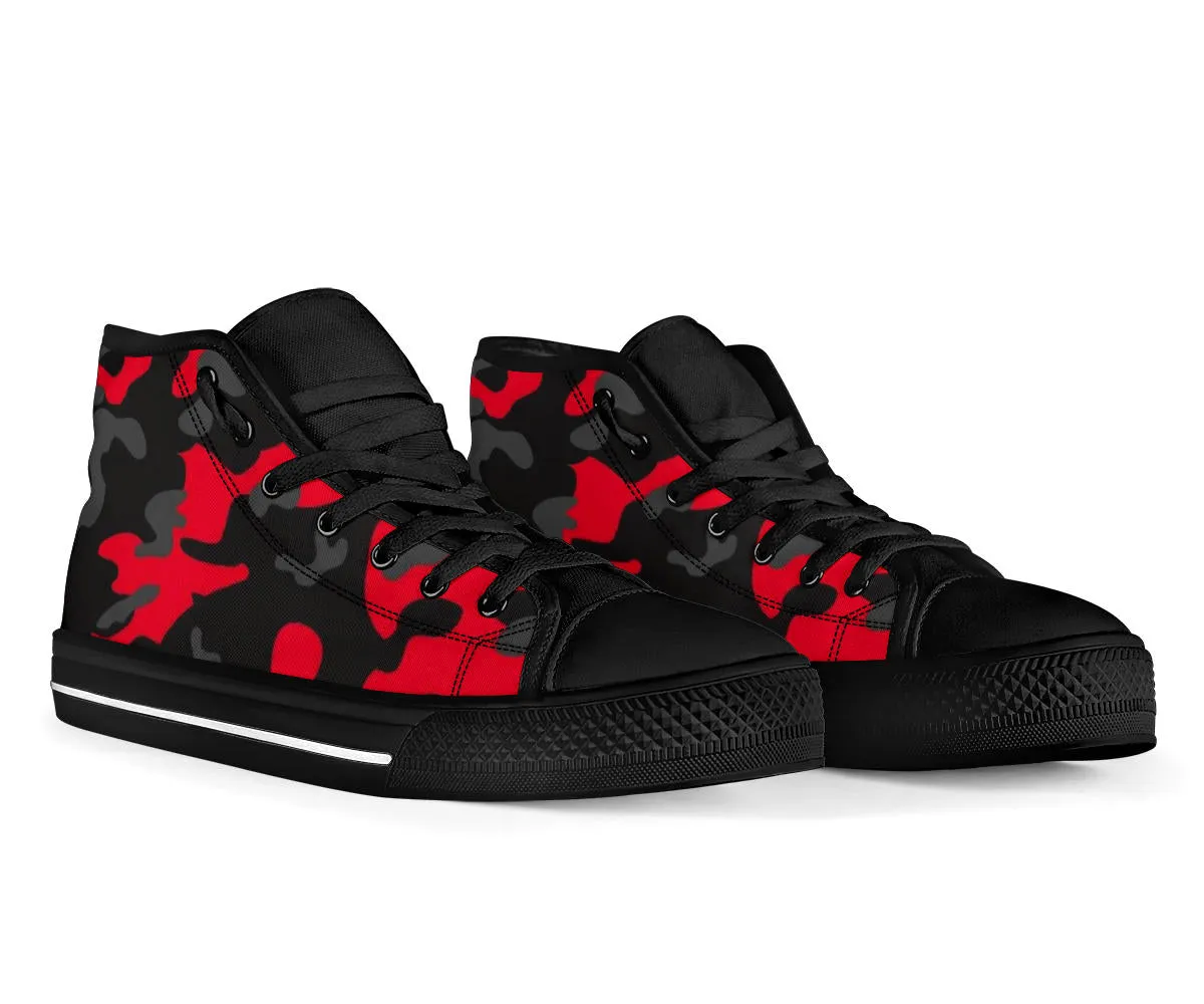 Red Black Camo High Top Sneakers Custom Shoes with Black Soles