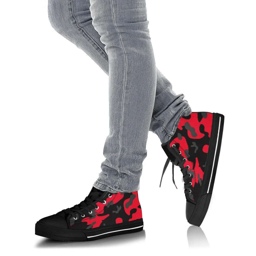Red Black Camo High Top Sneakers Custom Shoes with Black Soles