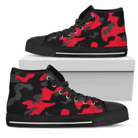 Red Black Camo High Top Sneakers Custom Shoes with Black Soles