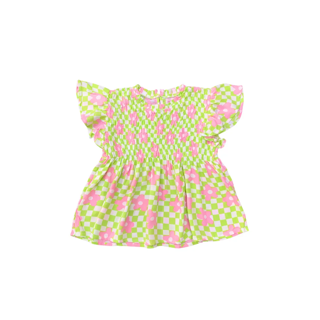 Venice Top in Check Floral Mint