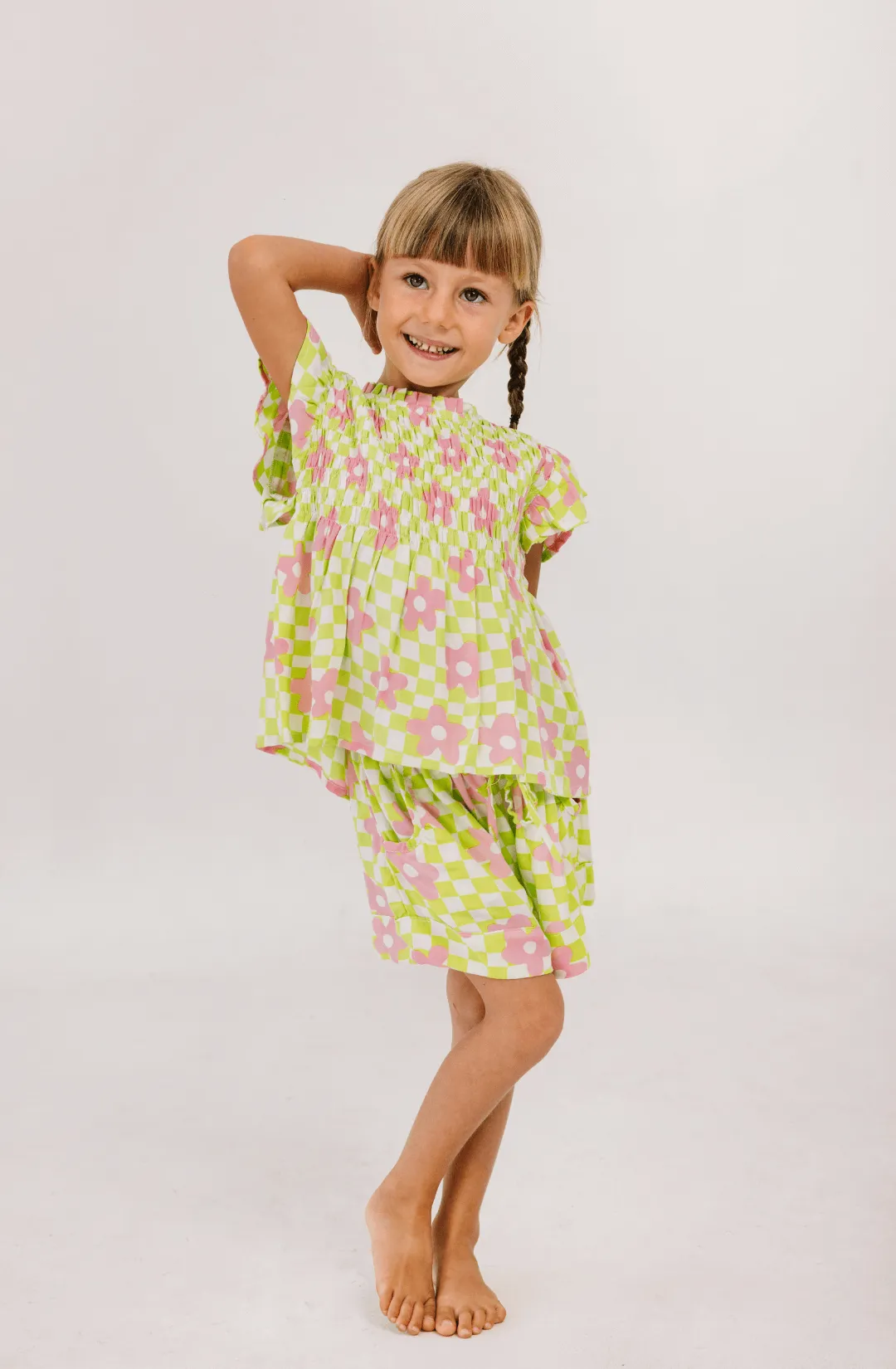 Venice Top in Check Floral Mint