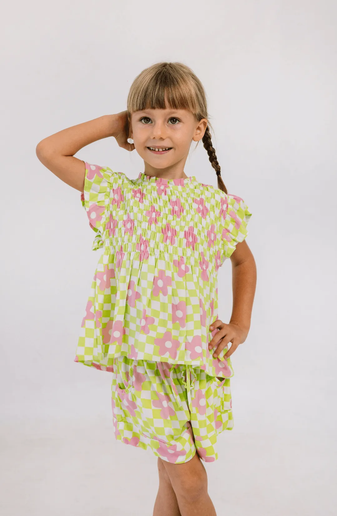 Venice Top in Check Floral Mint