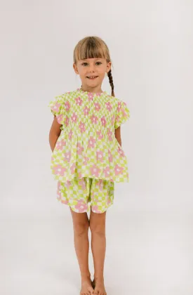 Venice Top in Check Floral Mint